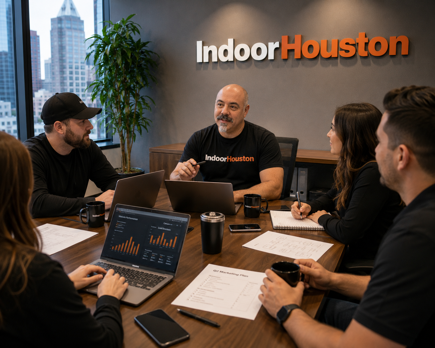 Team meeting in a Houston coworking space